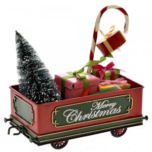 Μεταλλικό χριστουγεννιάτικο βαγόνι τρένου με δώρα και δεντράκι 22x11x17 εκ