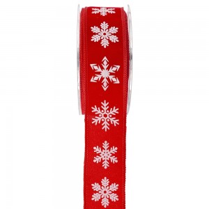 Κορδέλα κόκκινη χριστουγεννιάτικη με λευκές νιφάδες χιονιού 4x900 εκ