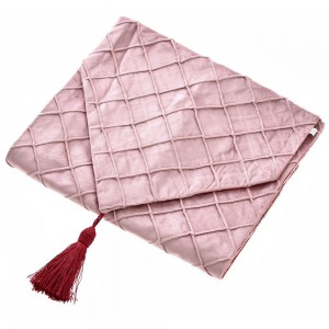 Ράνερ διακόσμησης τραπεζιού ροζ βελουτέ 100% βαμβάκι με φούντα 32x200