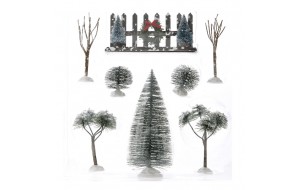 Χριστουγεννιάτικο σετ με μινιατούρες δέντρα και φράχτες δεκαέξι τεμαχίων