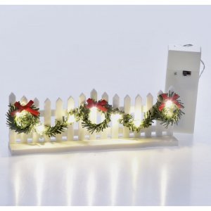 Χριστουγεννιάτικο διακοσμητικό μίνι φράχτης με φως και στεφάνια σετ των δύο 16x6 εκ