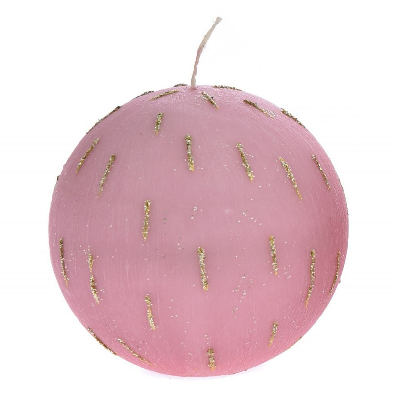 Ροζ διακοσμητικό κερί ράφλες σε σχήμα μπάλας με εφέ βροχής σετ δύο τεμαχίων 100mm