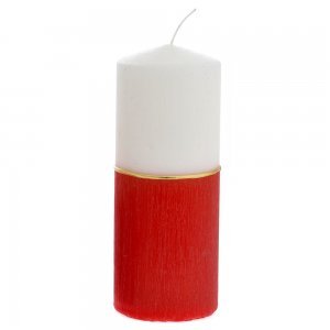 Κερί διακόσμησης λευκό με κόκκινη τρέσα ράφλες σετ δύο τεμαχίων 7x18 εκ
