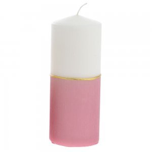 Κερί διακόσμησης λευκό με ροζ τρέσα ράφλες σετ δύο τεμαχίων 7x18 εκ