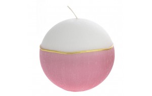 Λευκό διακοσμητικό κερί σε σχήμα μπάλας με ροζ τρέσα σετ δύο τεμαχίων