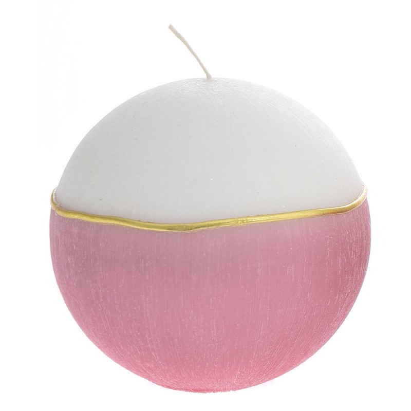 Λευκό διακοσμητικό κερί σε σχήμα μπάλας με ροζ τρέσα σετ δύο τεμαχίων