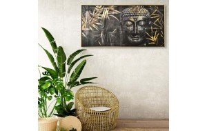 Πίνακας σε γκρι απόχρωση με Βούδα και χρυσά φύλλα 105x55 εκ
