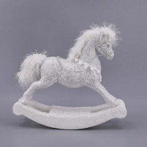 Διακοσμητικό Χριστουγεννιάτικο κουνιστό άλογο σε λευκό χρώμα 39x12x35 εκ