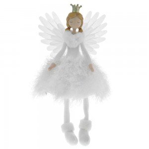Διακοσμητικός φωτιζόμενος άγγελος υφασμάτινος σε λευκό χρώμα 23x16x54 εκ