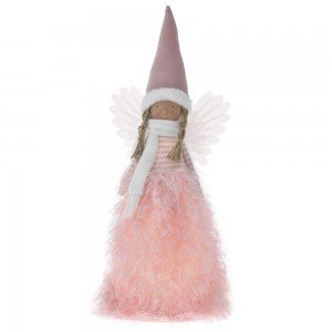 Διακοσμητικός φωτιζόμενος άγγελος υφασμάτινος σε ροζ χρώμα 19x15x46 εκ