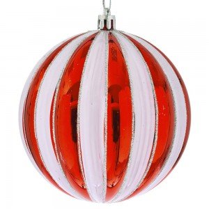 Χριστουγεννιάτικη μπάλα pp Candy σε λευκό και κόκκινο χρώμα σετ των οχτώ τεμαχίων 10 εκ