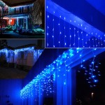 300 Led λαμπάκια IP44 ασύμμετρη κουρτίνα με 8 προγράμματα διάφανο καλώδιο και μπλε φως 600x70 εκ