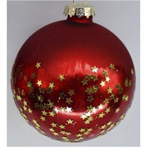 Χριστουγεννιάτικες κόκκινες μπάλες με χρυσά αστέρια σε σετ των έξι τεμαχίων 8 εκ