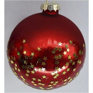Χριστουγεννιάτικες κόκκινες μπάλες με χρυσά αστέρια σε σετ των τεσσάρων τεμαχίων 10 εκ