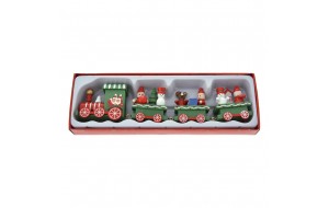 Χριστουγεννιάτικο ξύλινο τρένο σε πράσινο χρώμα σετ των τεσσάρων 23x7x3 εκ