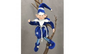 Χριστουγεννιάτικο διακοσμητικό βελούδινο ξωτικό σε μπλε και ασημί χρώμα 40 εκ