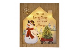 Διακοσμητικη ξύλινη χριστουγεννιάτικη πινακίδα χιονάνθρωπος με φως 18x4x20 εκ