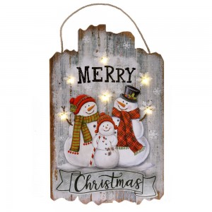Διακοσμητικη ξύλινη χριστουγεννιάτικη πινακίδα χιονάνθρωπος με φως 24x1x40 εκ