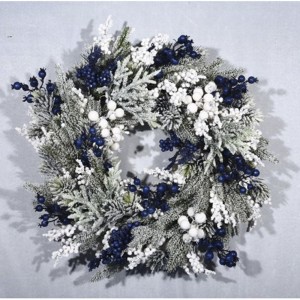 Χριστουγεννιάτικο χιονισμένο στεφάνι με μπλε λεπτομέρειες 50 εκ