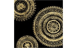Ελαιογραφία σε καμβά με κορνίζα και θέμα χρυσοί κύκλοι σε μαύρο φόντο 102x102 εκ