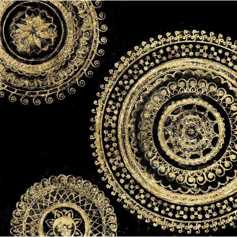 Ελαιογραφία σε καμβά με κορνίζα και θέμα Χρυσοί κύκλοι σε μαύρο φόντο 102x102 εκ