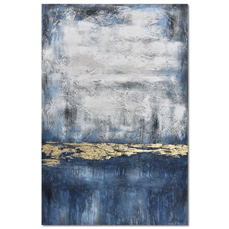 Αφηρημένο θέμα πίνακας ελαιογραφία πάνω σε καμβά με κορνίζα λευκό μπλε και χρυσό χρώμα 102x152 εκ