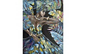 Διακοσμητικός πίνακας ελαιογραφία γυναικεία φιγούρα tropical σε καμβά με κορνίζα 92x122 εκ 
