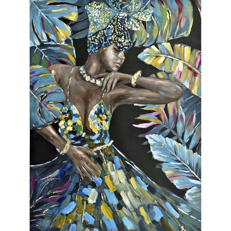 Διακοσμητικός πίνακας ελαιογραφία γυναικεία φιγούρα tropical σε καμβά με κορνίζα 92x122 εκ