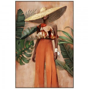 Πίνακας ελαιογραφίας πάνω σε τυπωμένο καμβά με κορνίζα Γυναίκα με καπέλο 82x122 εκ