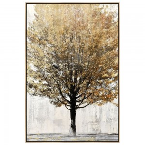 Πίνακας με ελαιογραφία πάνω σε τυπωμένο καμβά και κορνίζα θέμα δέντρο σε καφέ και χρυσό χρώμα 102x152 