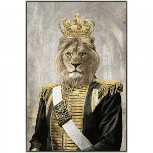 Πίνακας ελαιογραφίας πάνω σε τυπωμένο καμβά με κορνίζα και θέμα βασιλιάς λιοντάρι 82x122 εκ