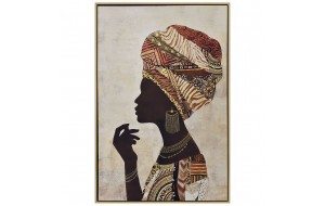 Πίνακας με χρυσοτυπία πάνω σε τυπωμένο καμβά και κορνίζα με θέμα αφρικάνα γυναίκα 82x122 εκ