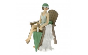 Διακοσμητική φιγούρα γυναίκας σε καρέκλα με πράσινη ομπρέλα 10x9x13 εκ