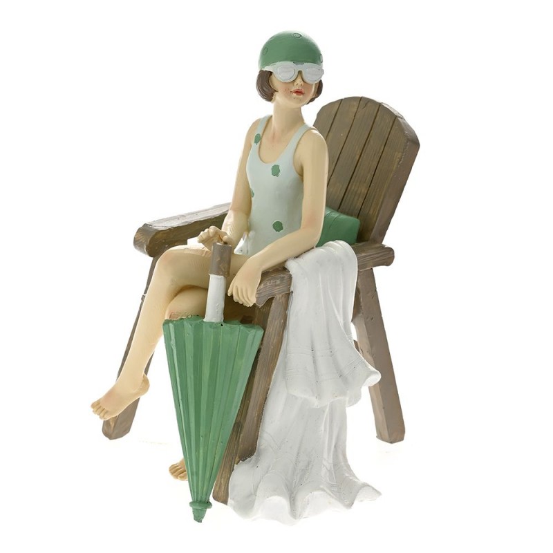 Διακοσμητική φιγούρα γυναίκας σε καρέκλα με πράσινη ομπρέλα 10x9x13 εκ