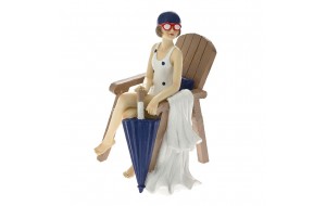 Επιτραπέζιο διακοσμητικό φιγούρα με κορίτσι σε καρέκλα και μπλε ομπρέλα από πολυρεζίνη 10x9x13 εκ