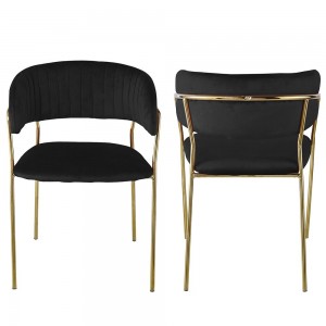 Πολυθρόνα με χρυσό χρωμιομένο μεταλλικό σκελετό και μαύρο βελούδινο κάθισμα 50x47x76 εκ