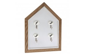 Κλειδοθήκη ξύλινη Σπίτι σε λευκό και φυσικό χρώμα 24x30 εκ
