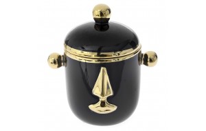Διακοσμητικό μαύρο βάζο με καπάκι και χρυσές λεπτομέρειες 22x17x23 εκ