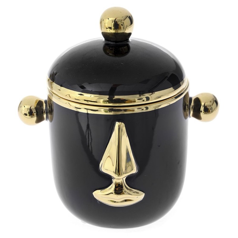 Διακοσμητικό μαύρο βάζο με καπάκι και χρυσές λεπτομέρειες 22x17x23 εκ