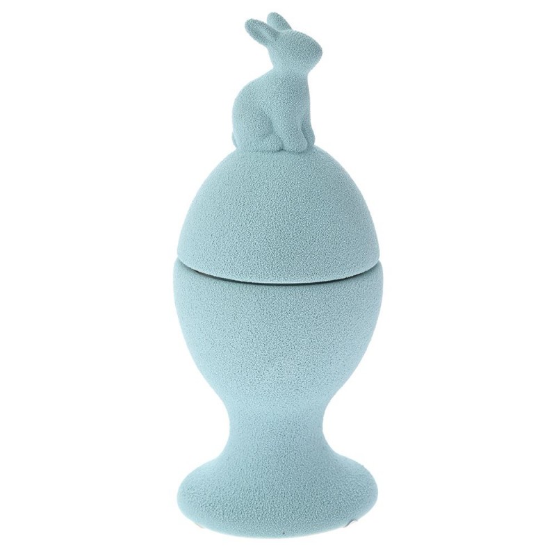 Κεραμικό διακοσμητικό αυγό με λαγό σε μπλε απόχρωση από πολυρέζιν 6x14 εκ