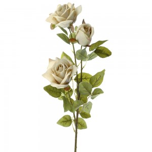 Διακοσμητικό κλαδί με τρία κρεμ τριαντάφυλλα 86 εκ