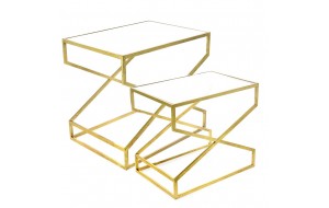 Μεταλλικά τραπέζια σαλονιού χρυσά με επιφάνεια καθρέφτη σετ δύο τεμάχια