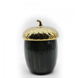 Χριστουγεννιάτικο μαύρο κεραμικό δοχείο με καπάκι βελανίδι σε χρυσή απόχρωση 11x11x15 εκ