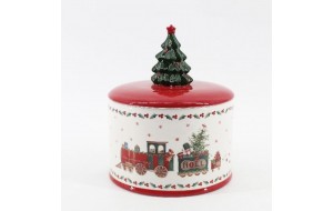 Κεραμικό στρογγυλό κουτί με καπάκι χριστουγεννιάτικο διακοσμητικό 16x19 εκ