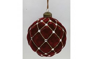 Χριστουγεννιάτικη μπορντό βελούδο γυάλινη μπάλα σετ τέσσερα τεμάχια 10 εκ