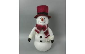 Διακοσμητική χριστουγεννιάτικη φιγούρα λευκός χιονάνθρωπος με κόκκινο σκούφο και κασκόλ 25x15x50 εκ