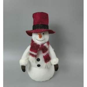 Λευκός χιονάνθρωπος με κόκκινο σκούφο και κασκόλ διακοσμητική χριστουγεννιάτικη φιγούρα 20x12x39 εκ