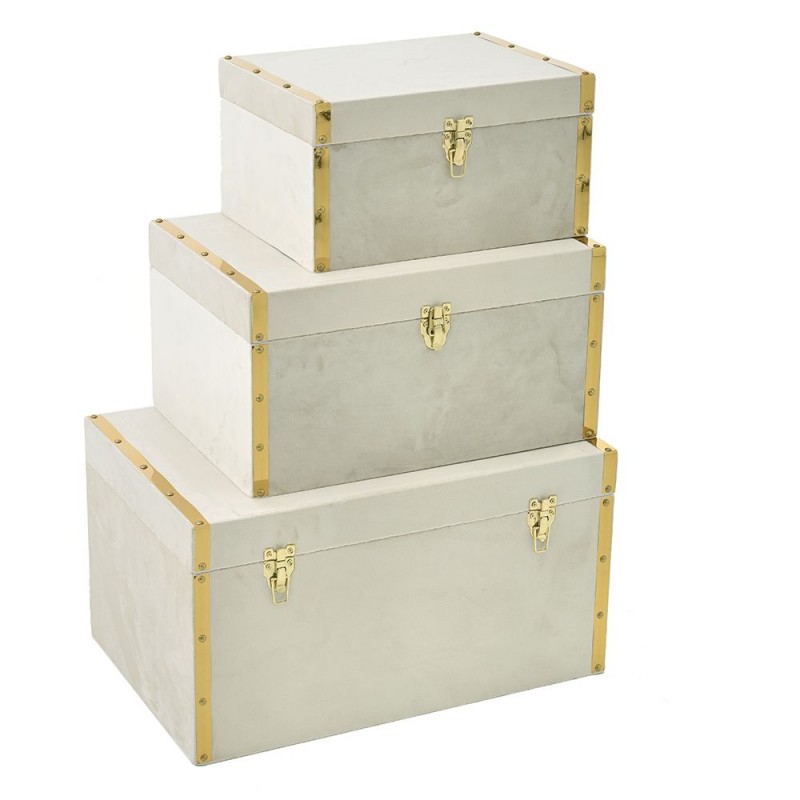 Λευκό χρυσό ξύλινο κουτί με ύφασμα σετ τριών τεμαχίων