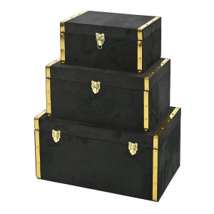 Ξύλινο κουτί μαύρο χρυσό με ύφασμα σετ τριών τεμαχίων