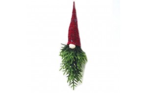 Διακοσμητικό πράσινο κρεμαστό χριστουγεννιάτικο δέντρο νάνος με κόκκινο σκούφο 55 εκ